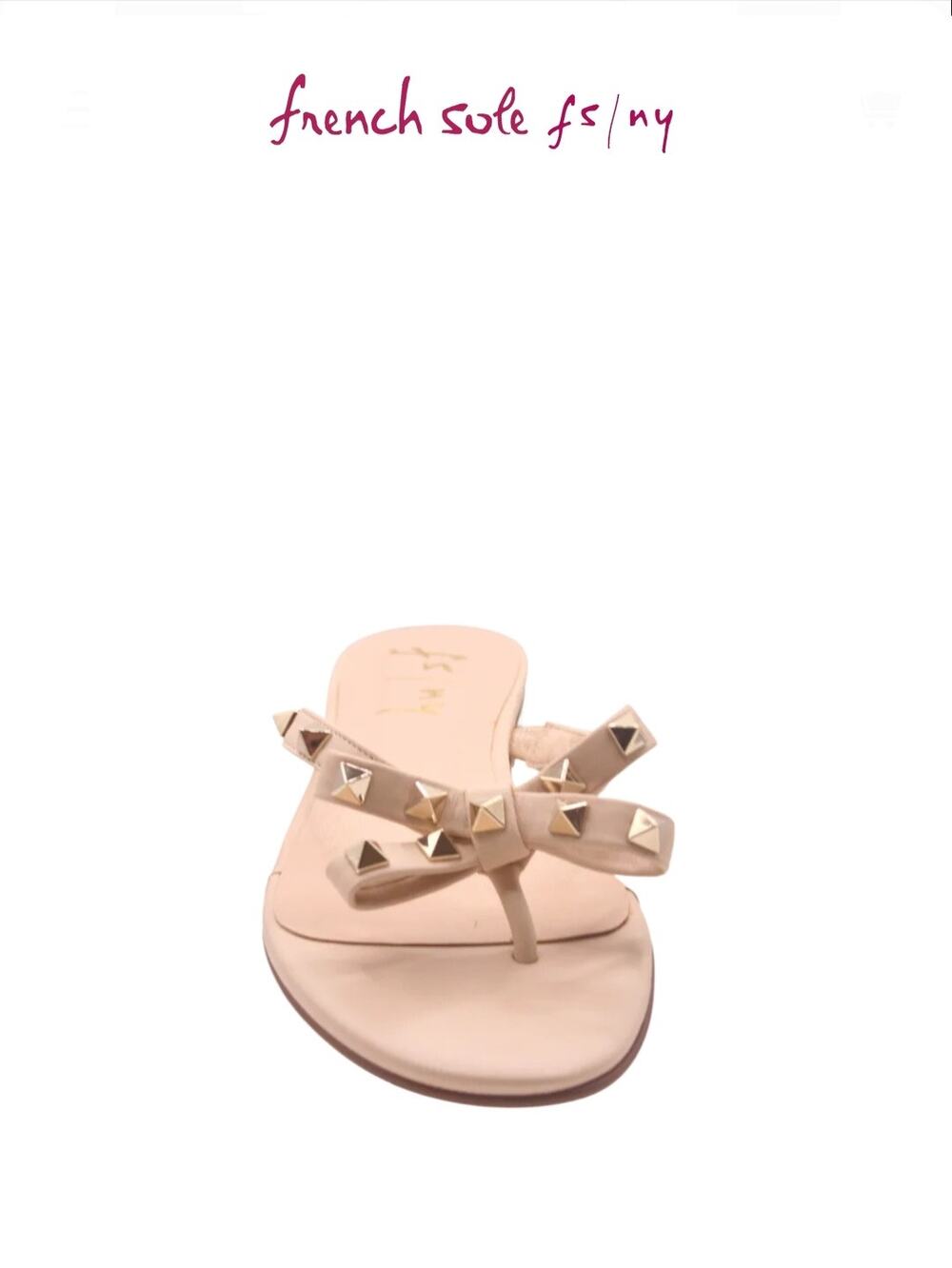 Women FS NY French Sole Nude Beige Studded Bina Leather Sandal 8 Easy Classic